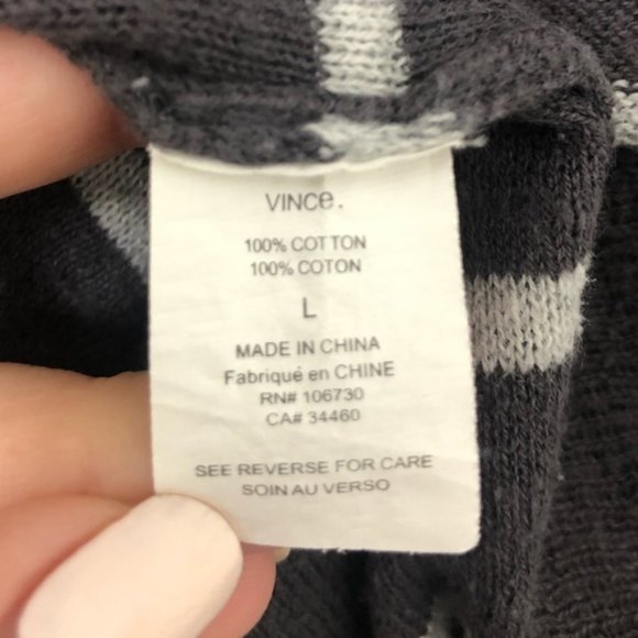 VINCE Gray & White Striped Cotton Sweater sz L - Picture 7 of 7